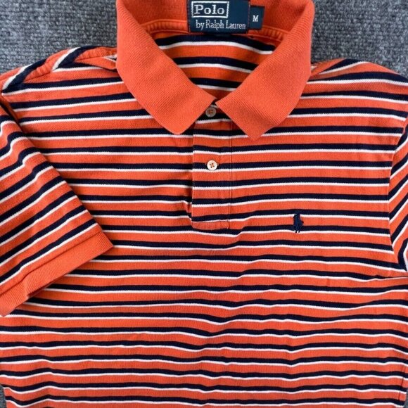 Polo Ralph Lauren Polo Shirt Men’s Cotton Size Medium Striped Orange Blue - Picture 1 of 12